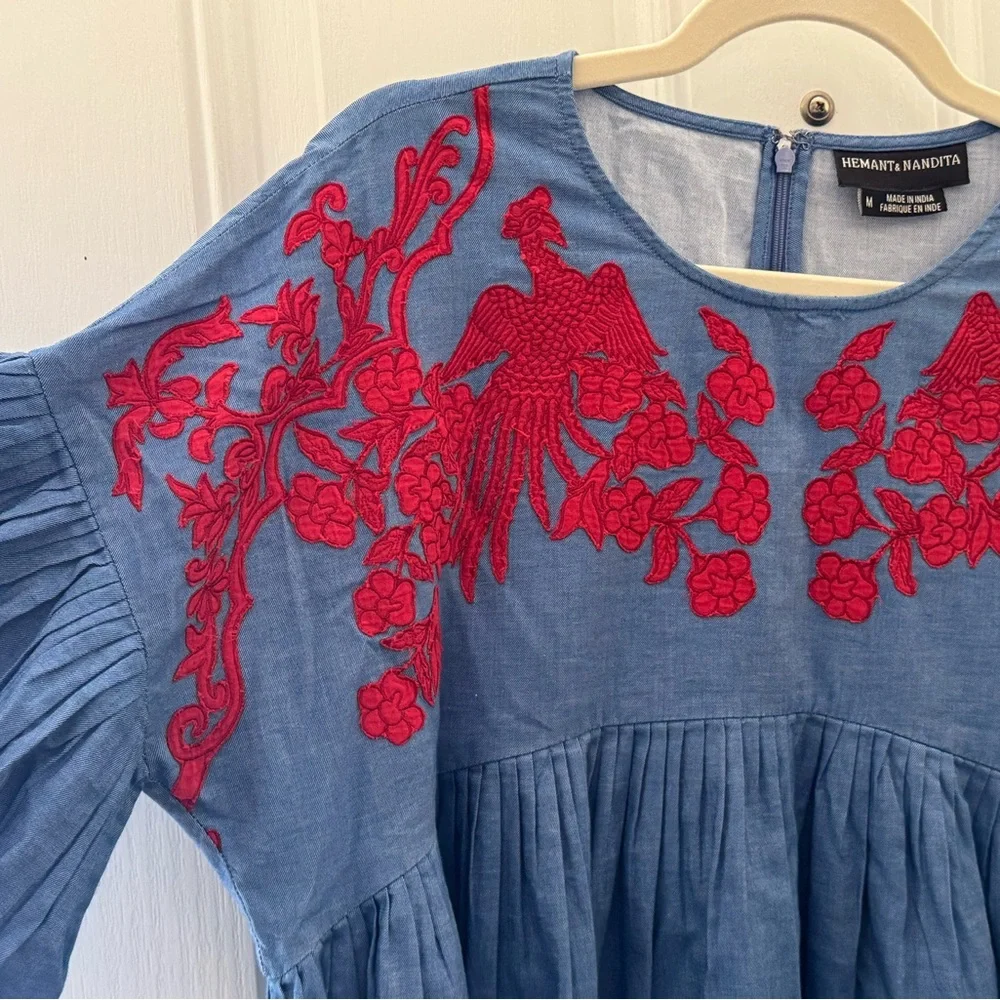 HEMANT & NANDITA Anthropologie Blouse with Red Embroidery - Picture 2 of 3